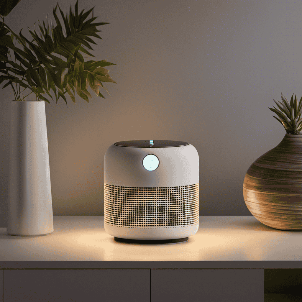 An image depicting a close-up of a room, with the Ionic Pro Air Purifier placed in the center