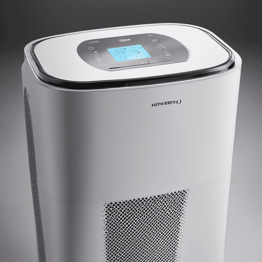 An image showing a close-up view of an air purifier's open panel, with an individual carefully inserting a HEPA filter into the designated slot