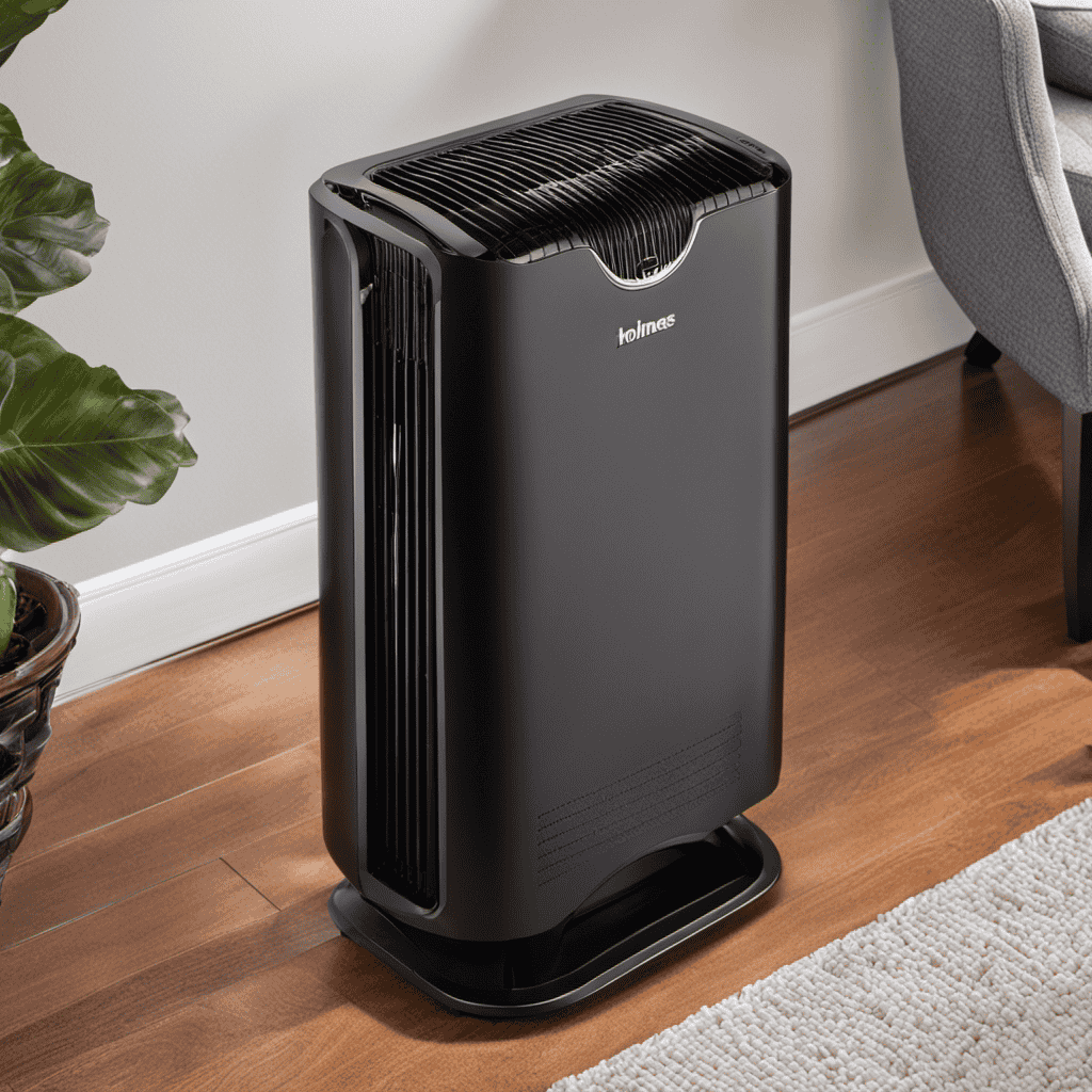 An image showcasing a step-by-step guide on removing the front grill of a Holmes air purifier