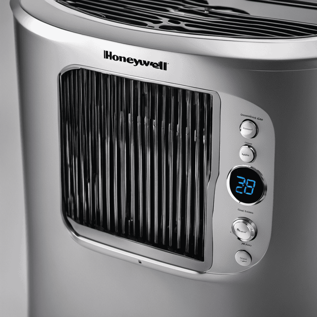 An image that showcases a close-up of hands using a screwdriver to carefully unscrew and remove the grill of a Honeywell Air Purifier, revealing the internal components