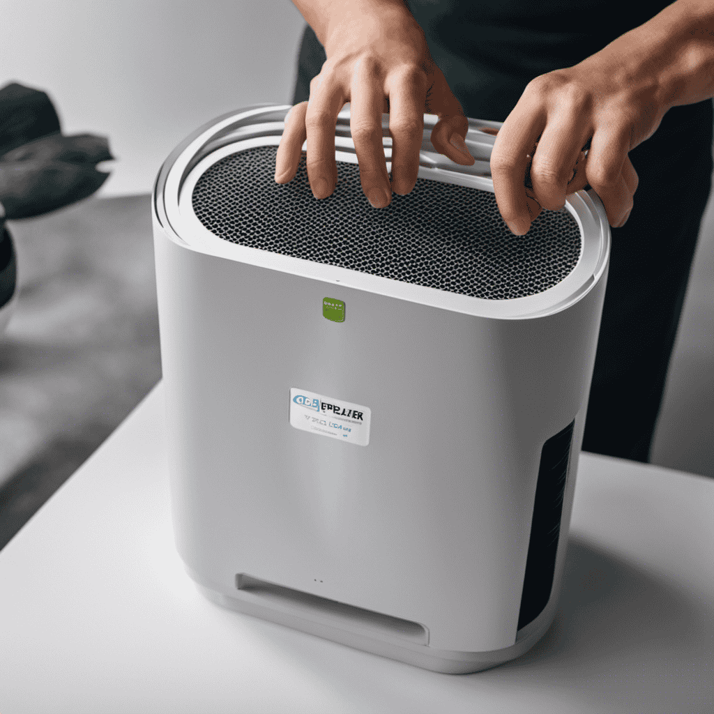 An image featuring a close-up shot of a person's hands holding an air purifier filter