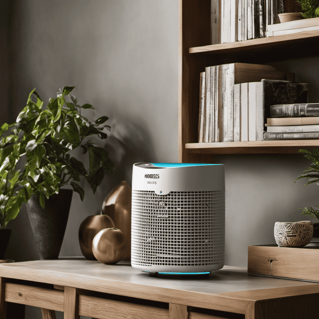 An image that depicts a Homedics Air Purifier Af 10 with its clean filter light on