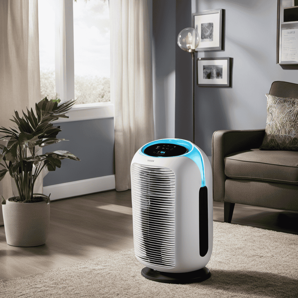 An image featuring a close-up shot of a Homedics AR 20 air purifier with a clean and sparkling filter