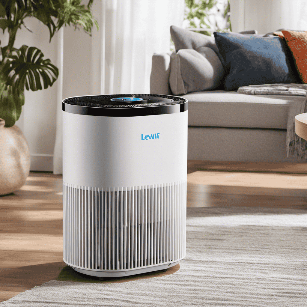 An image showcasing the Levoit Air Purifier, with a hand holding the device