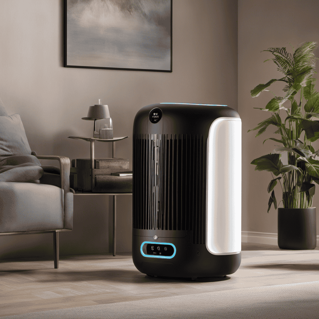 An image featuring an Afloia Air Purifier with a glowing filter light