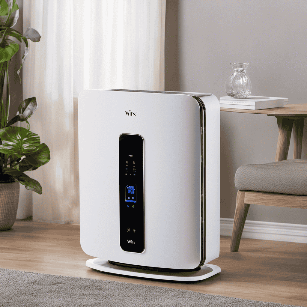 An image that showcases a Winix Plasmawave Air Purifier with a filter light indicator illuminated
