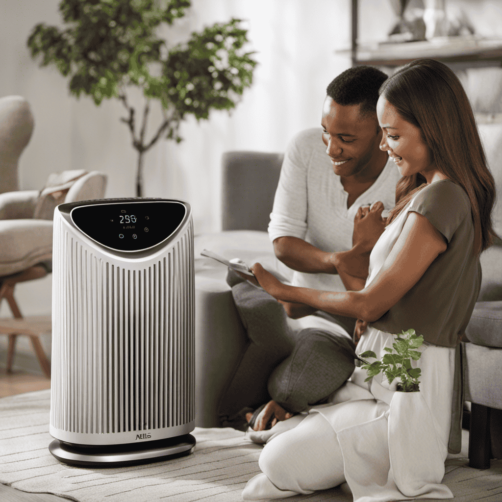 An image showcasing a person gently pressing and holding the "Reset" button on their Idylis Air Purifier, with a clear indicator light turning off and then back on, symbolizing a successful reset