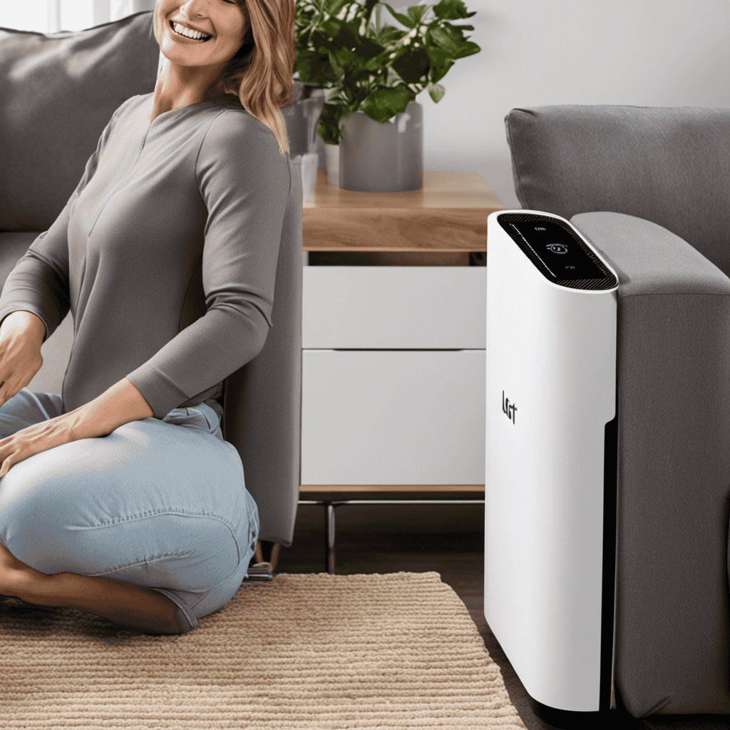 An image showcasing a person pressing and holding the "Reset" button on a Levoit Air Purifier, while simultaneously holding down the "Wifi" button, with a clear indication of the purifier's wifi connection being reset