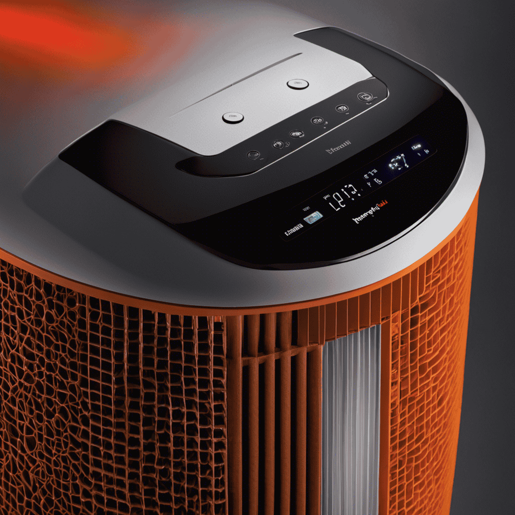An image showing a close-up of a Honeywell air purifier with a glowing filter indicator light