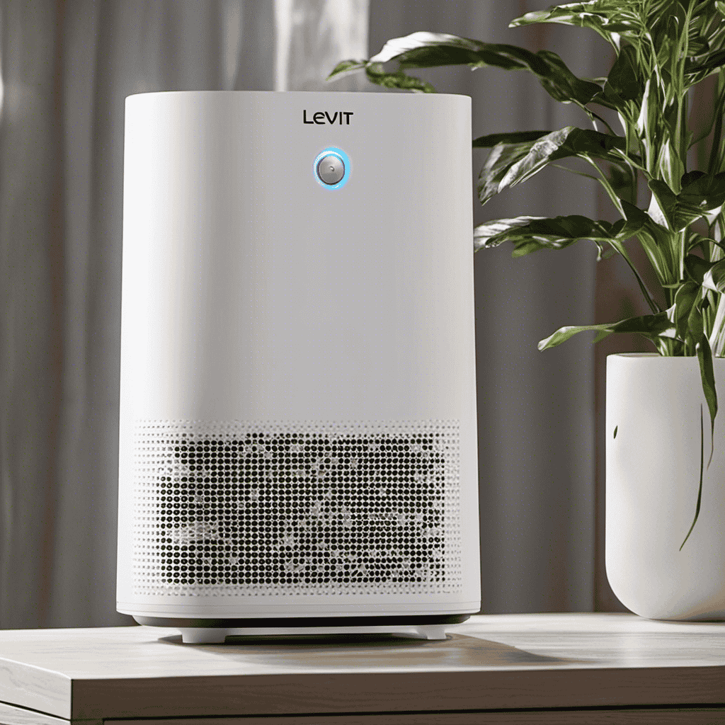 An image showcasing a Levoit Air Purifier with a transparent filter cover removed, revealing the filter inside