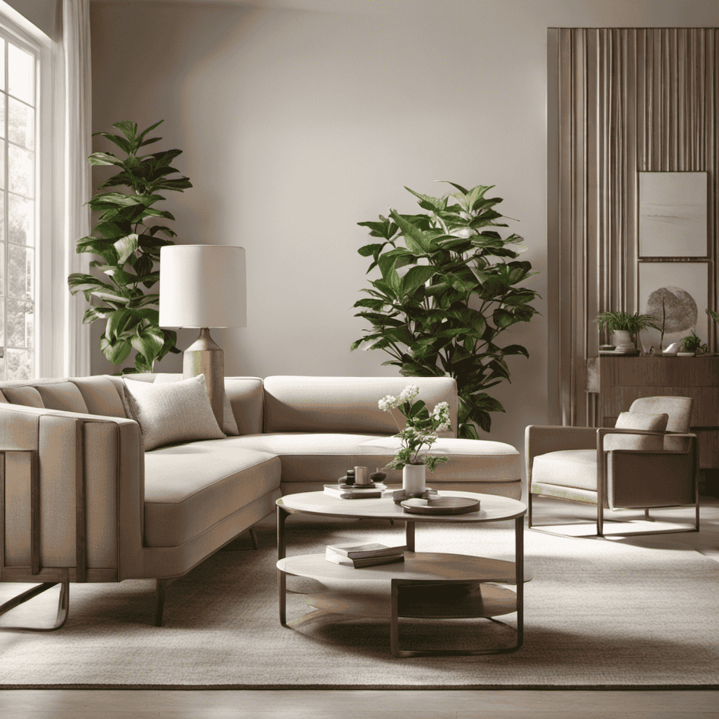 An image showcasing a serene living room, bathed in soft natural light