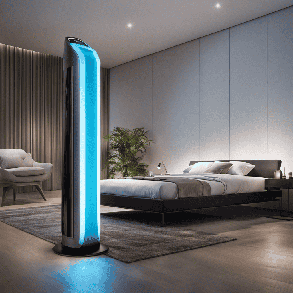 An image showing a well-lit room with an air purifier placed in a strategic corner