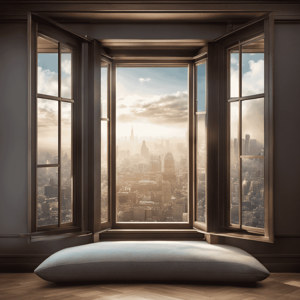 An image showcasing an open window with polluted air particles entering the room