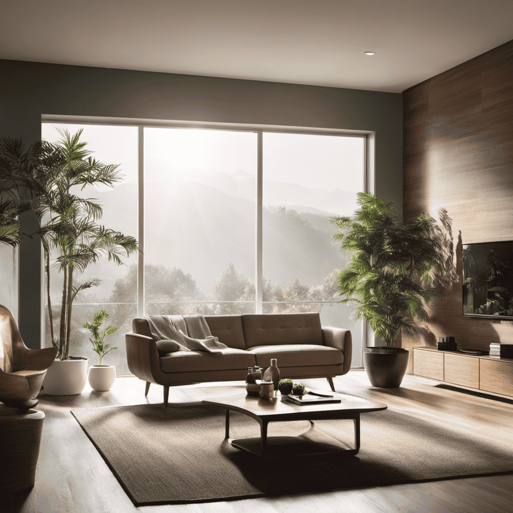 An image showcasing a serene living room with an air purifier placed strategically near a window