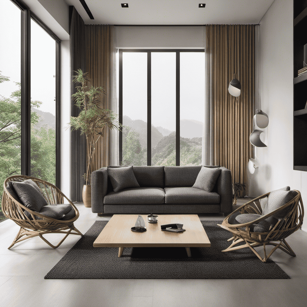 An image showcasing a serene living room with bamboo charcoal air purifier bags strategically placed near a window, absorbing pollutants