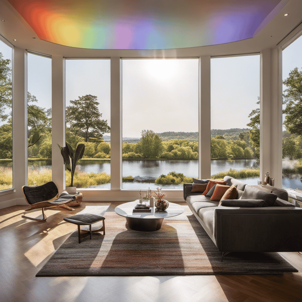 An image showcasing a serene living room, illuminated by natural light pouring through a partially opened window