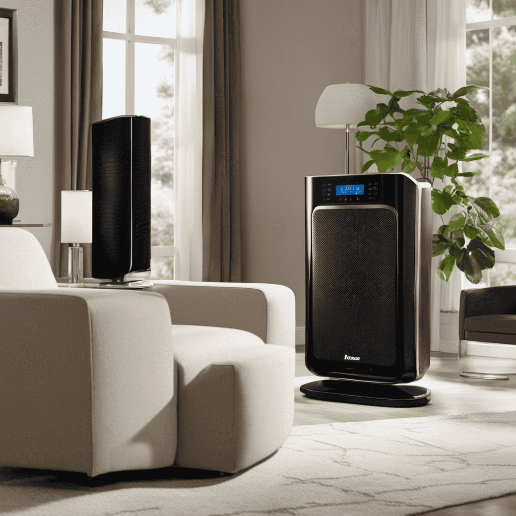 An image capturing a person effortlessly adjusting the intuitive control panel of a Holmes Air Purifier, showcasing the clear LCD display, responsive touch buttons, and the sleek design that complements any space