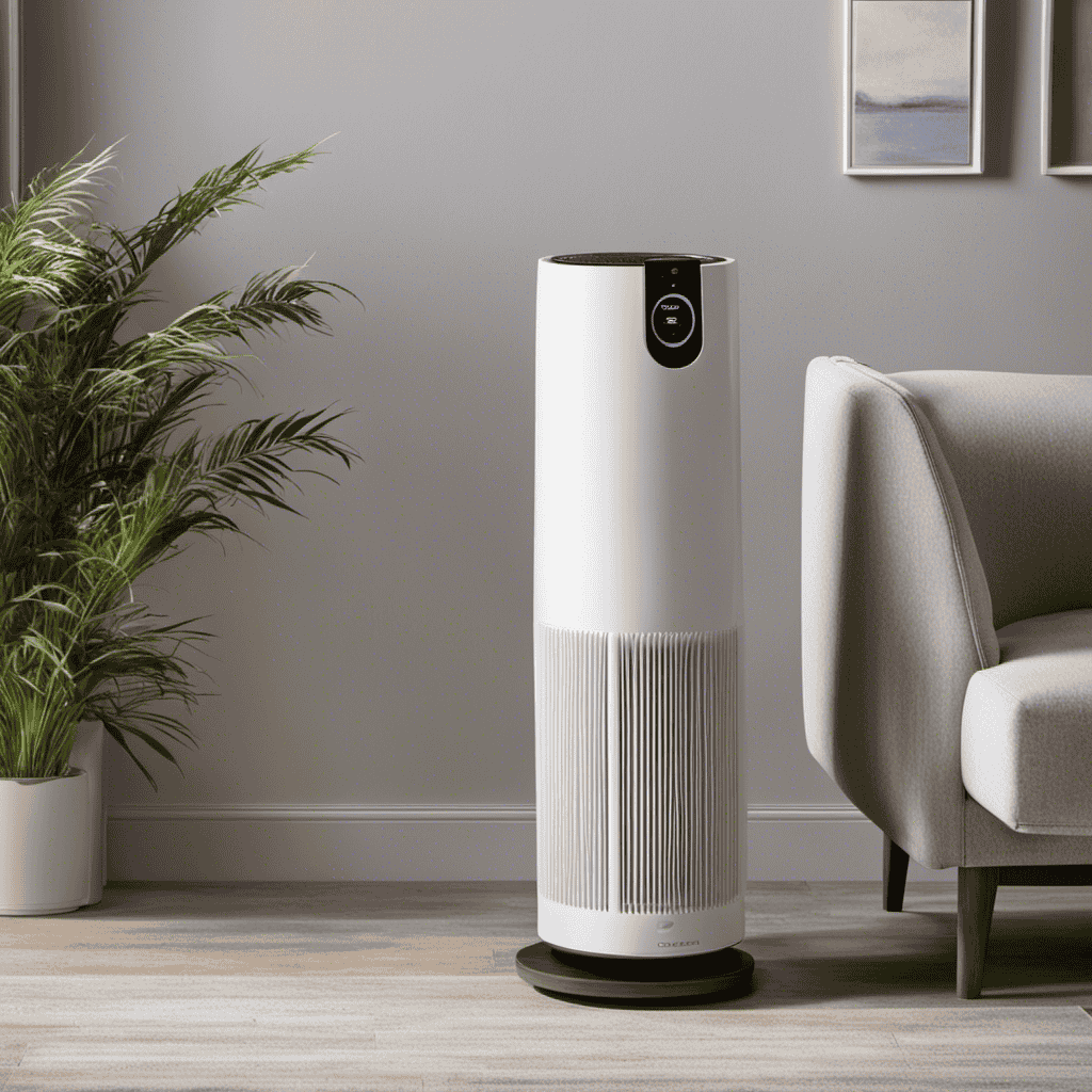 An image capturing the intricate mechanism of the Ionic Pro Air Purifier: swirling ions, charged particles being attracted, and transformed into purified air, all amidst a backdrop of clean, serene surroundings