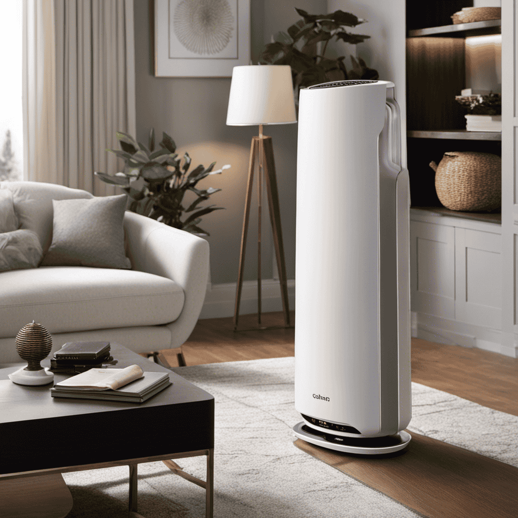 An image showcasing an ionizer air purifier in a living room setting