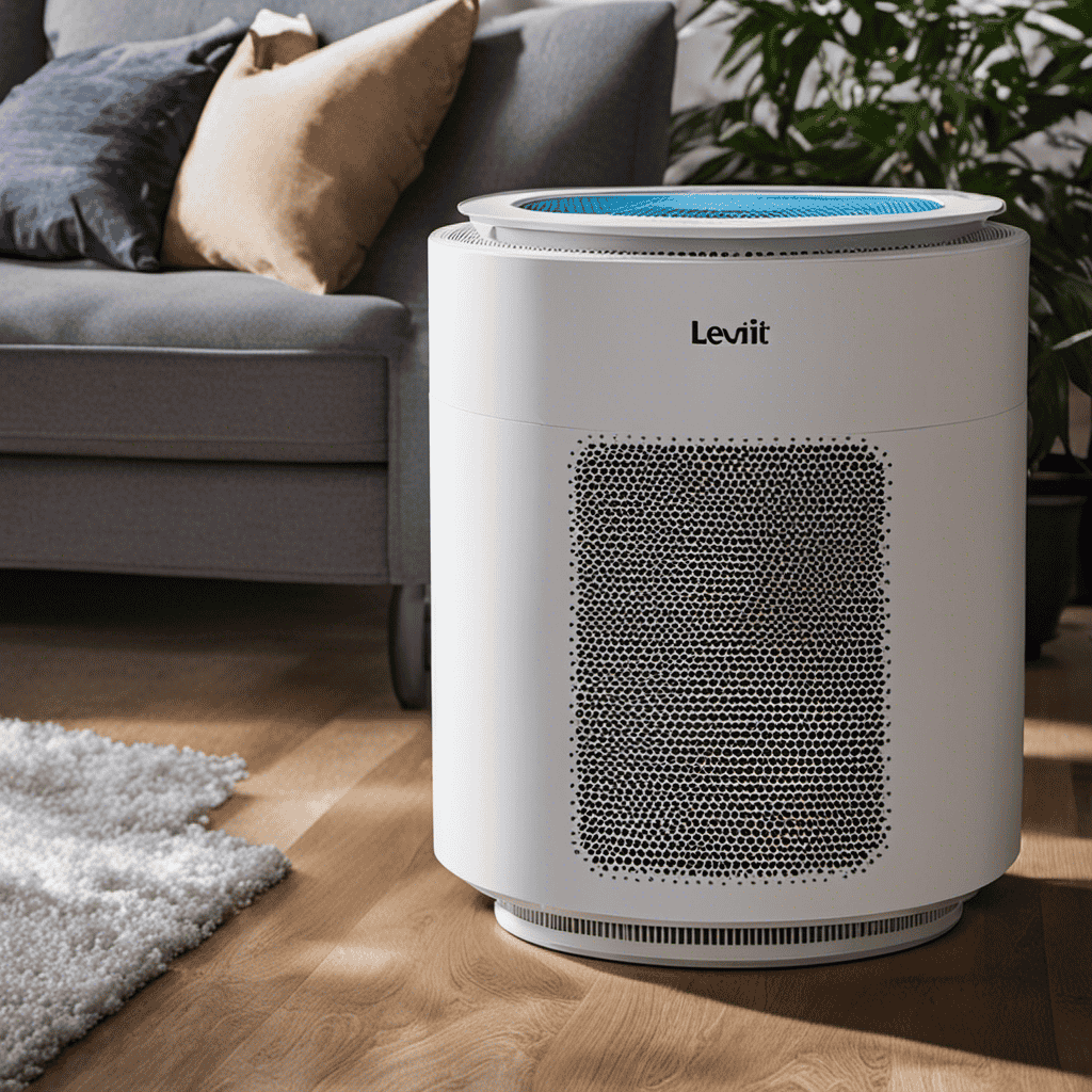 An image showcasing a close-up shot of a Levoit Air Purifier's filter, filled with dust particles, dander, and pollutants