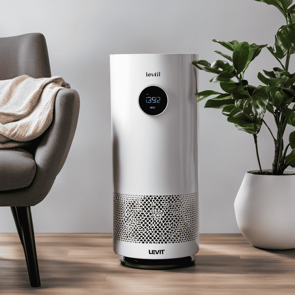 An image that showcases a Levoit Lv-H132 Air Purifier with a finger pressing and holding the "Reset Filter" button, while a transparent progress bar fills up, indicating the filter is being reset