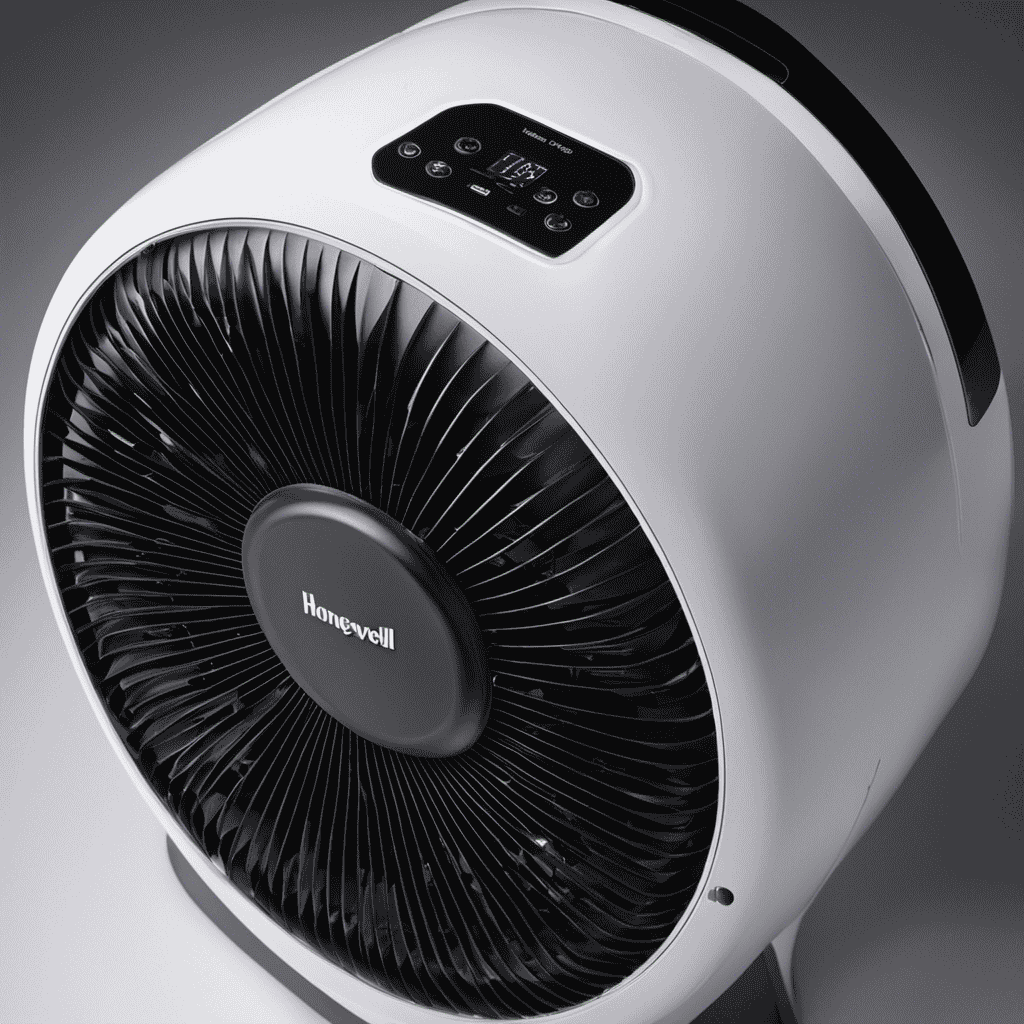An image featuring a close-up view of a Honeywell air purifier, showing its internal components and highlighting a loose fan blade causing the rattling noise