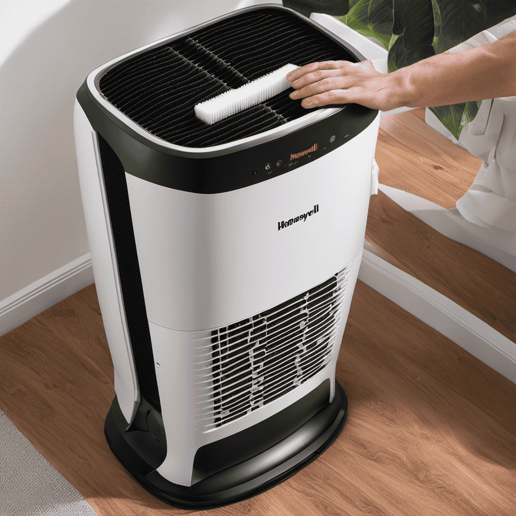 An image showcasing a step-by-step guide on how to replace the air filter of a Honeywell Air Purifier