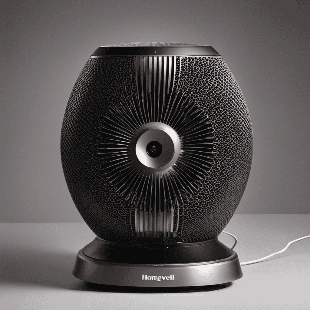 An image that captures the intricate details of a Honeywell air purifier, zooming in on the top where a discreet split is visible