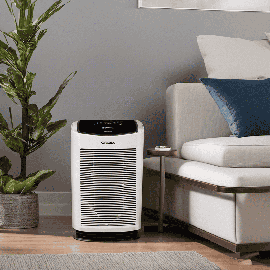 An image showcasing the Oreck Dual-Max Air Purifier Air Cleaner in action, capturing its advanced filtration system
