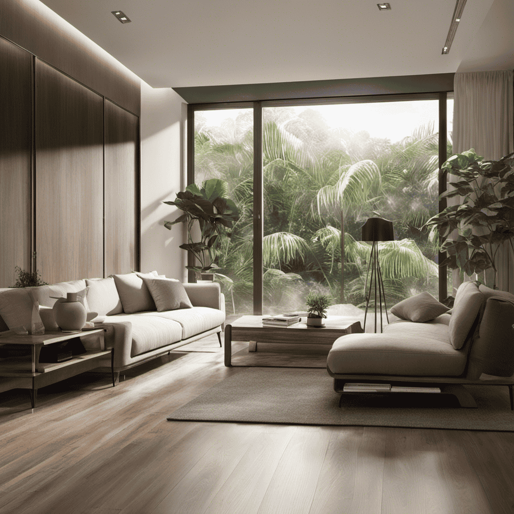 An image showcasing a serene indoor environment with clean, fresh air being purified by an air purifier
