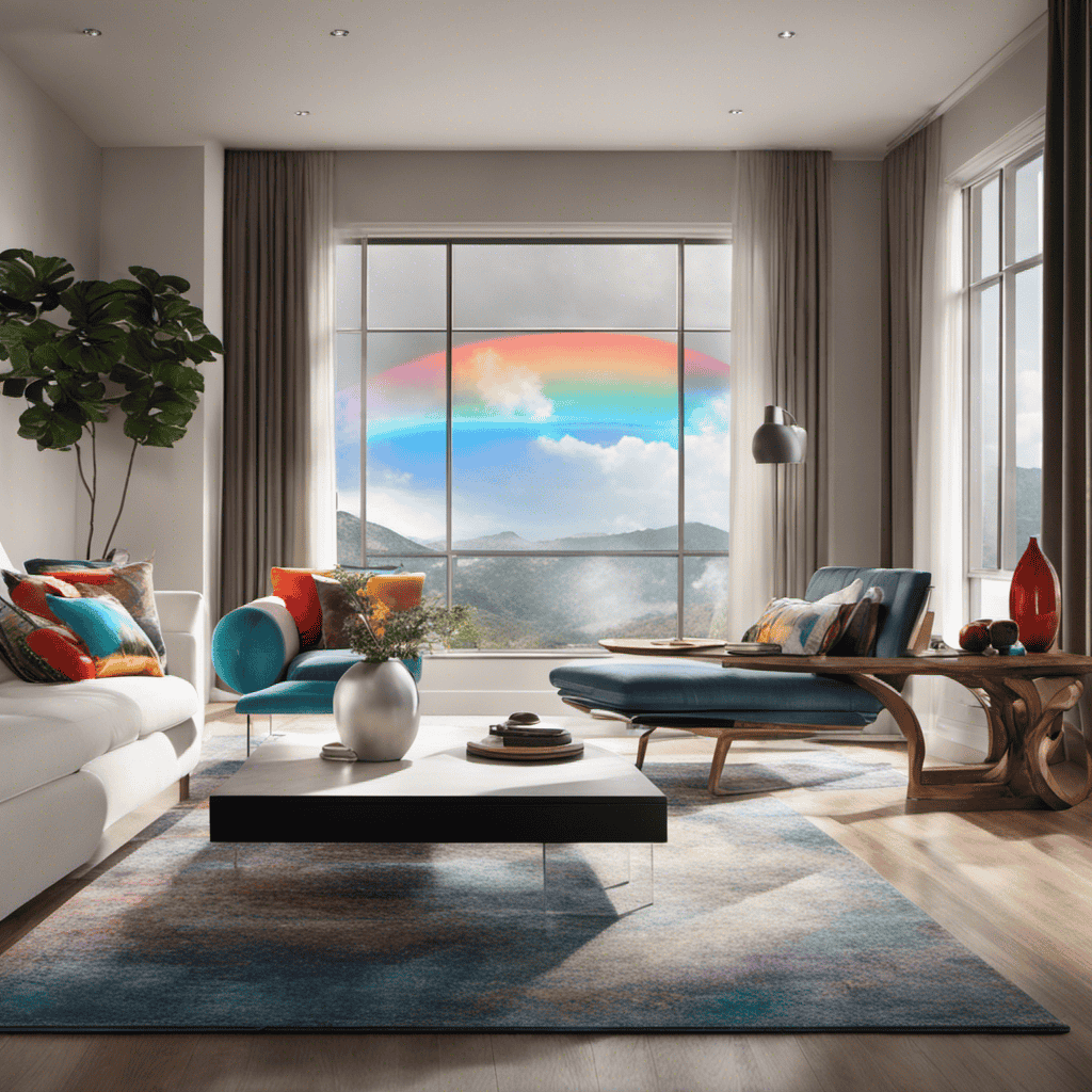 An image showcasing a sleek, modern living room with abundant natural light streaming through a window
