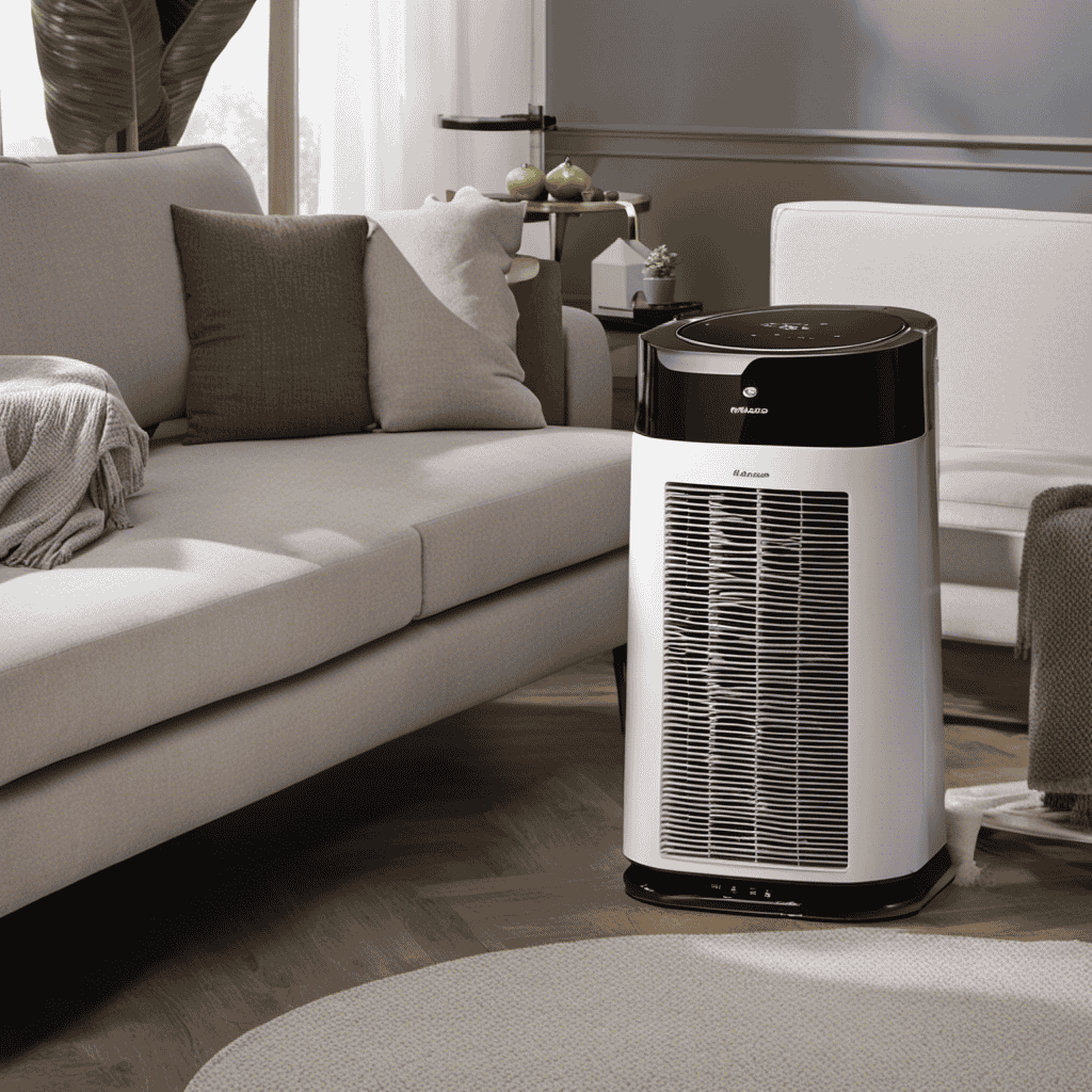 An image showcasing a pair of gloved hands gently disassembling a Rigoglioso Air Purifier, meticulously cleaning each removable part with a soft brush and damp cloth, ensuring a pristine and fresh interior