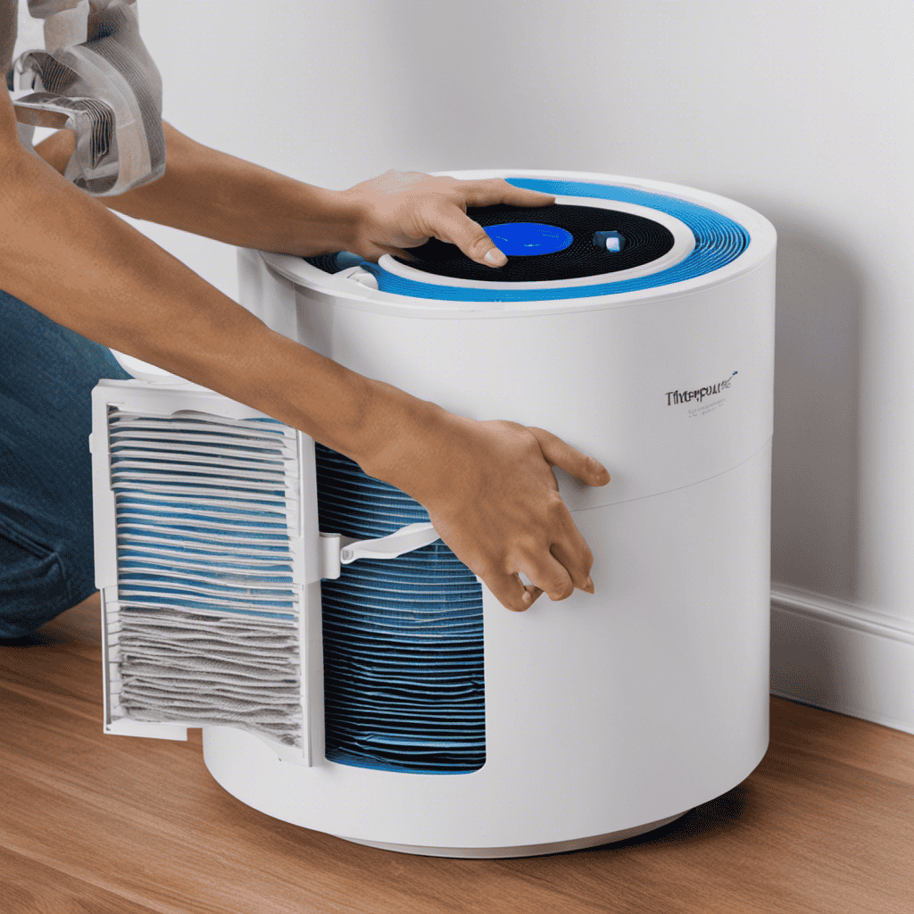 An image capturing the step-by-step process of cleaning a Therapure Air Purifier filter