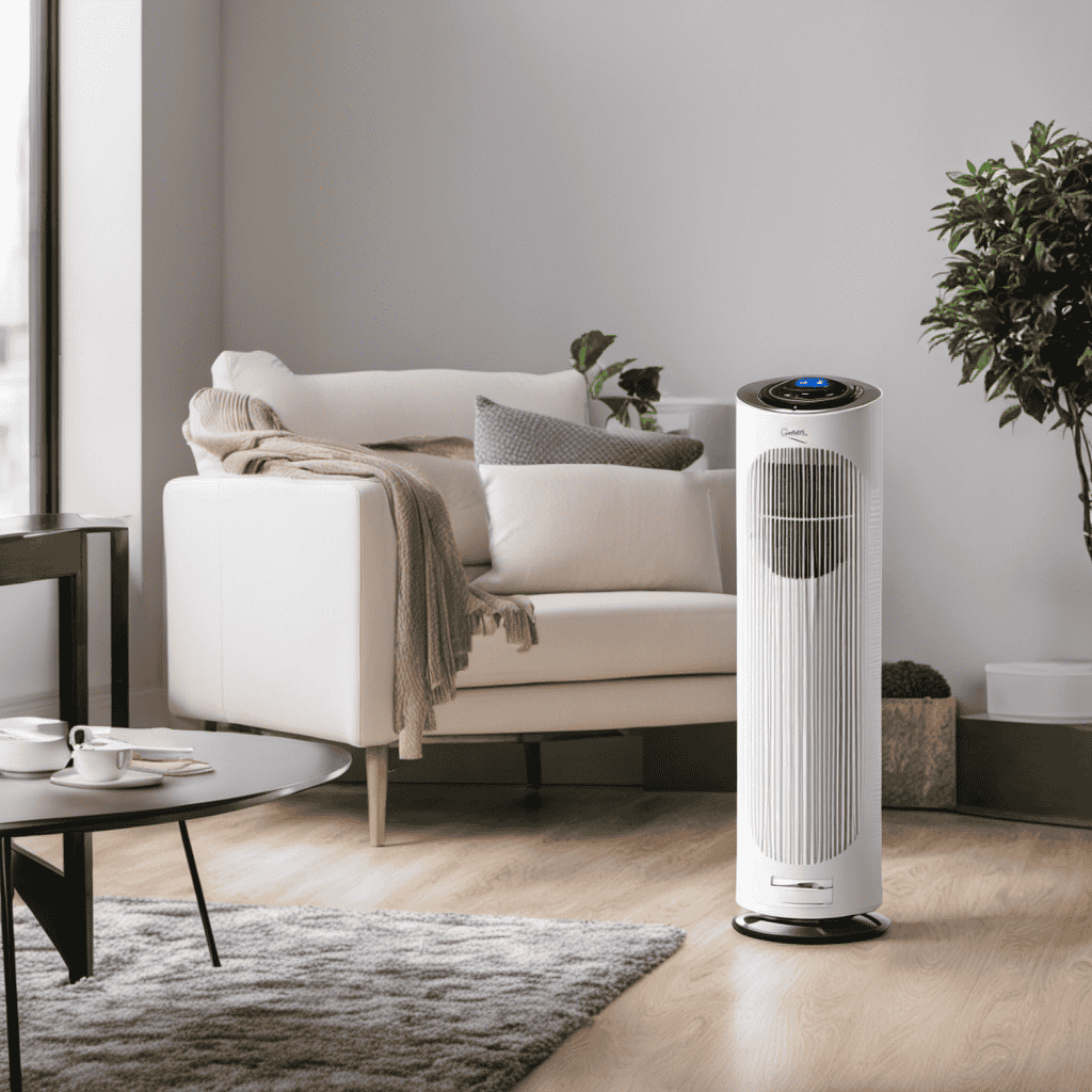 An image showcasing the Therapure TPP230M HEPA-Type Air Purifier, with a focus on the filter cleaner light