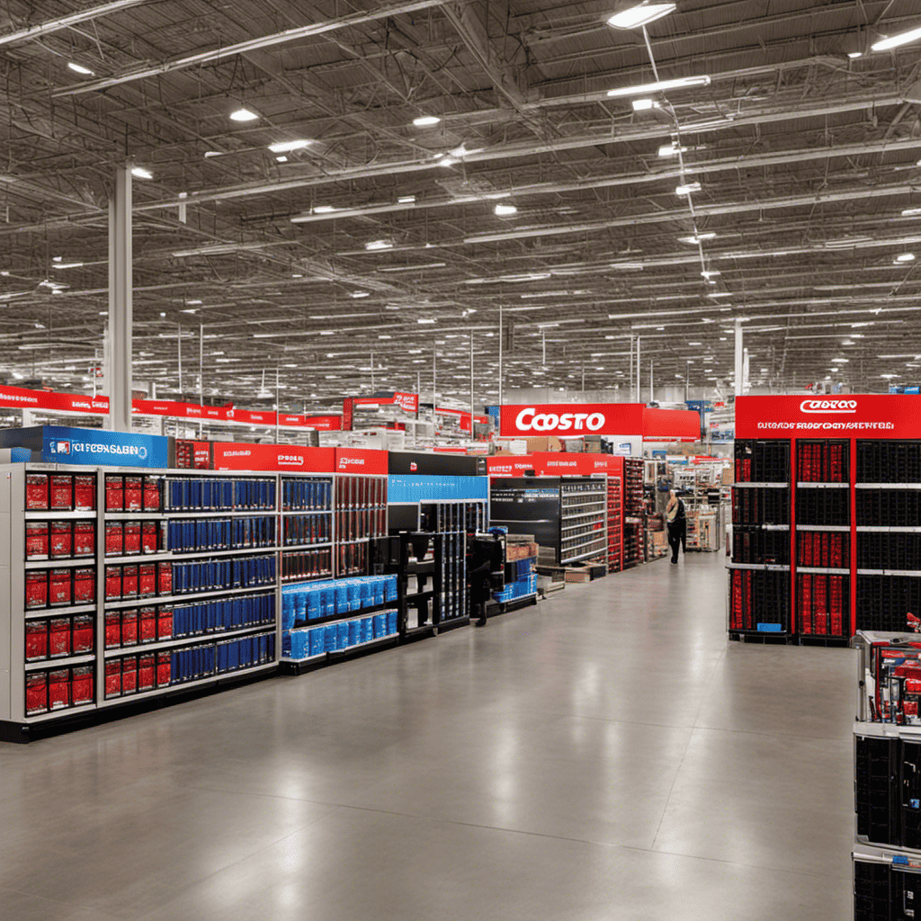 An image capturing the vibrant atmosphere of Costco's Club section, showcasing a variety of sleek air purifiers on display