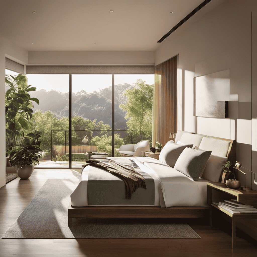 An image showcasing a serene bedroom filled with fresh, pure air