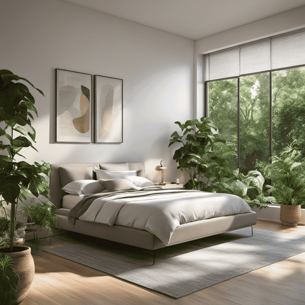 An image that showcases a serene bedroom with rays of sunlight filtering through a window