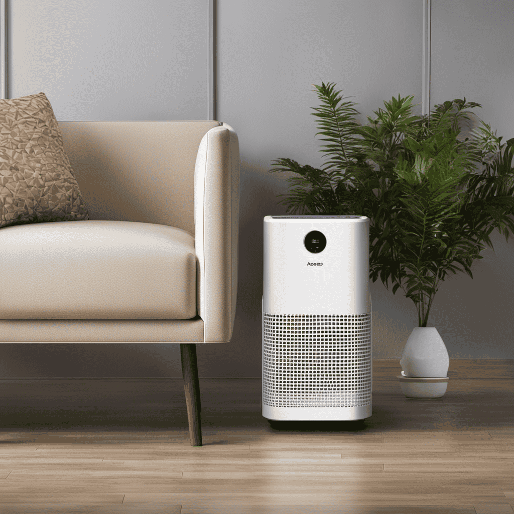 An image showcasing an air purifier surrounded by a diverse range of potential pollutants, such as dust, pollen, pet dander, smoke, and odors, highlighting the effectiveness of the device