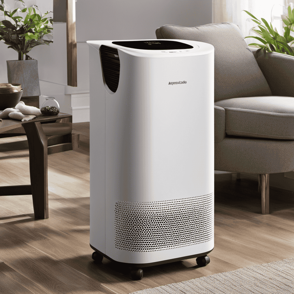 An image depicting an air purifier emitting an unpleasant smell, surrounded by visible particles, as a result of clogged filters
