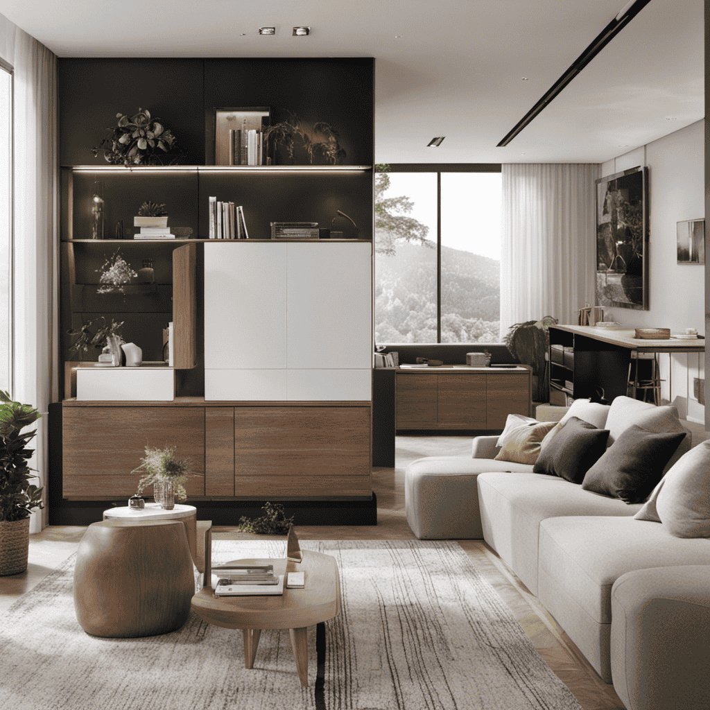 An image showcasing a diverse range of indoor spaces, such as bedrooms, living rooms, offices, and kitchens, each equipped with strategically placed air purifiers