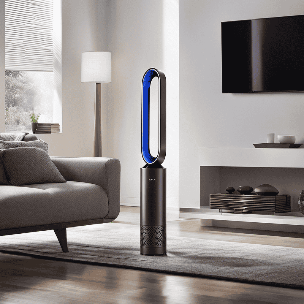 An image showcasing a sleek Dyson Air Purifier in a contemporary living room
