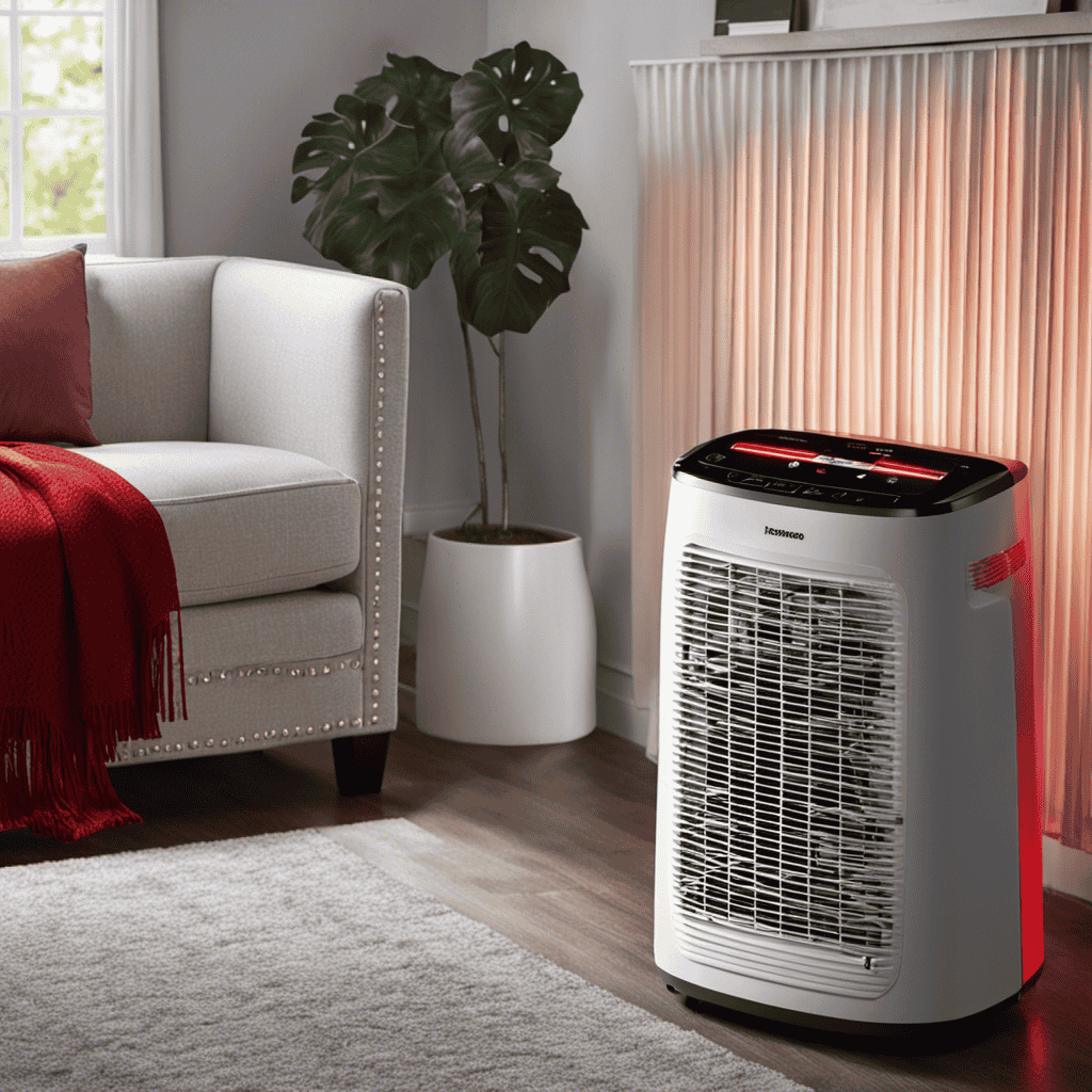 An image showcasing a Kenmore 83394 True HEPA Air Purifier with a prominent red light on the pre-filter, highlighting the troubleshooting process