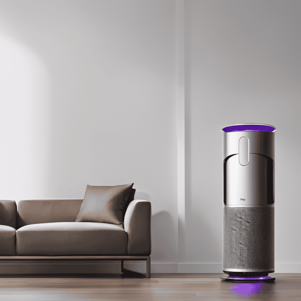 An image showcasing a Dyson Air Purifier with its display screen prominently showing the number "999," symbolizing its powerful purification capability