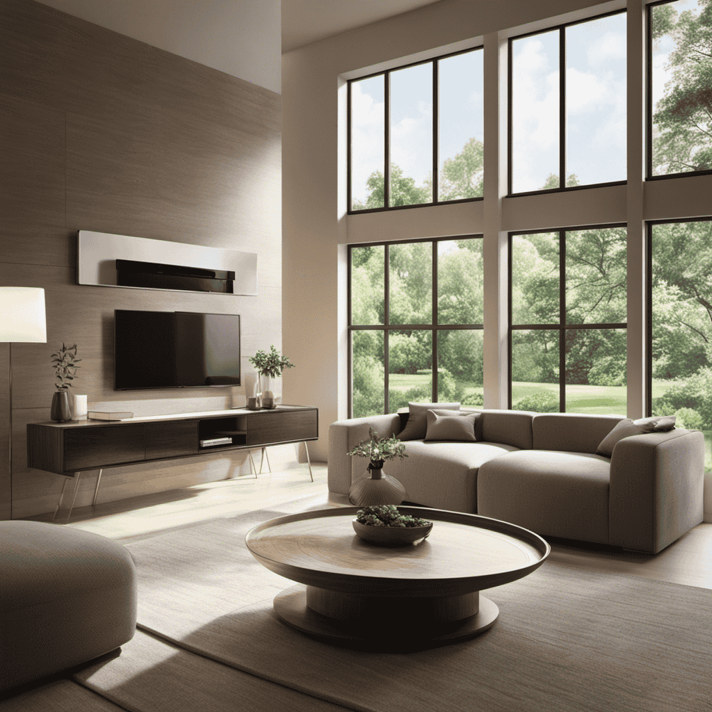 An image showcasing a serene living room setting with rays of sunlight filtering through a window