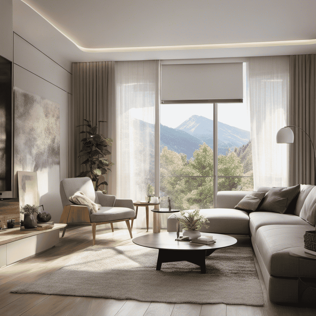 An image of a serene living room with rays of sunlight streaming through a spotless window