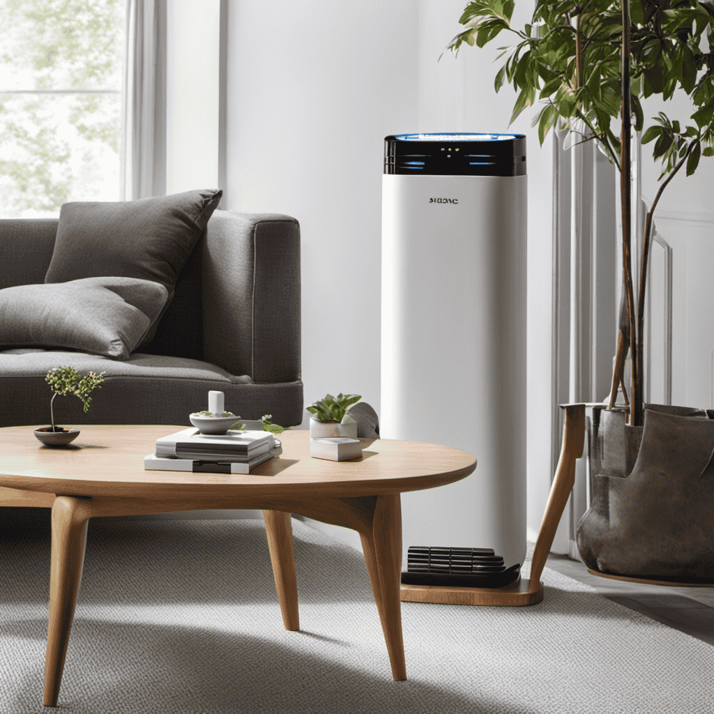 An image showcasing an ionic air purifier in action, capturing the release of negatively charged ions that attract and neutralize airborne pollutants, transforming them into harmless particles for fresher and healthier air