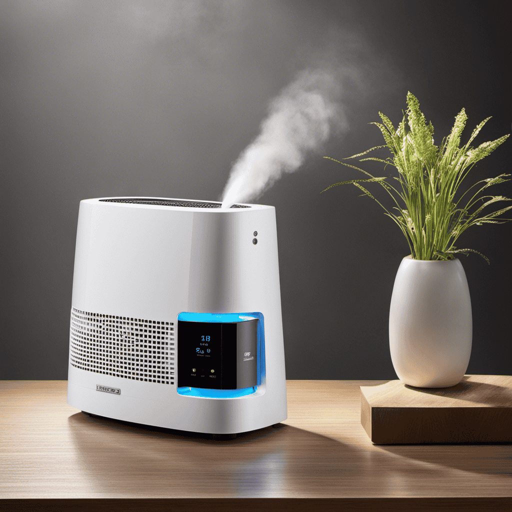 An image that showcases an ionizer in action, emitting a stream of negatively charged ions that attract and neutralize airborne pollutants, such as dust particles and allergens, leaving the air fresh and clean