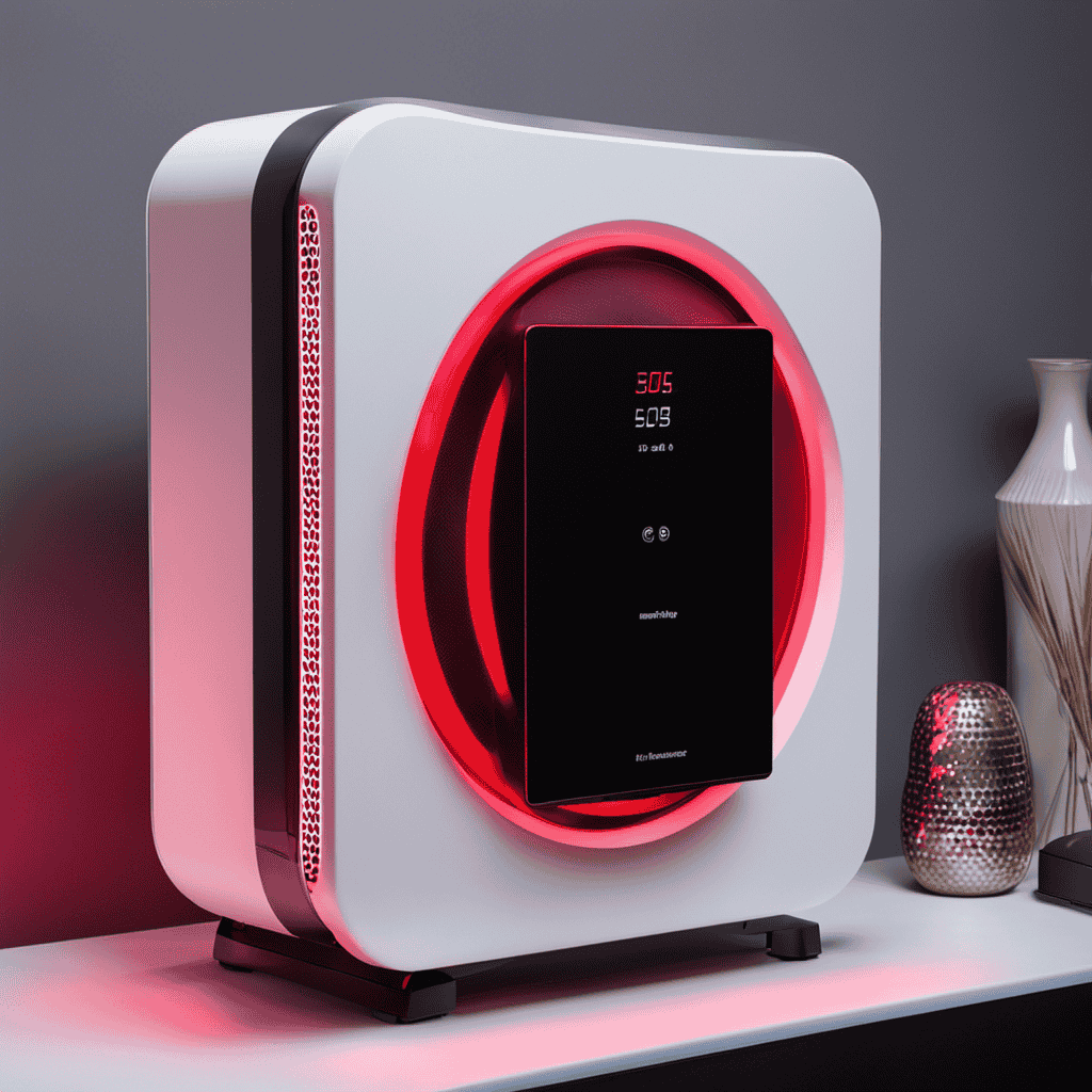 An image showcasing an air purifier with a vivid red light glowing prominently on its control panel