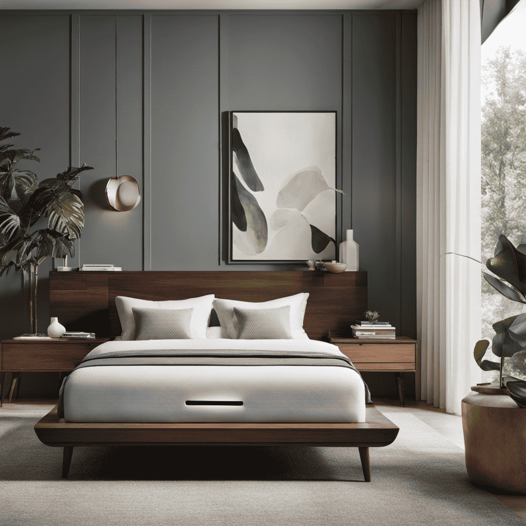 An image showcasing a serene bedroom filled with fresh, purified air