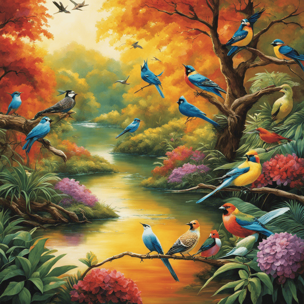 An image depicting a vibrant avian habitat with diverse bird species amidst fresh, clean air